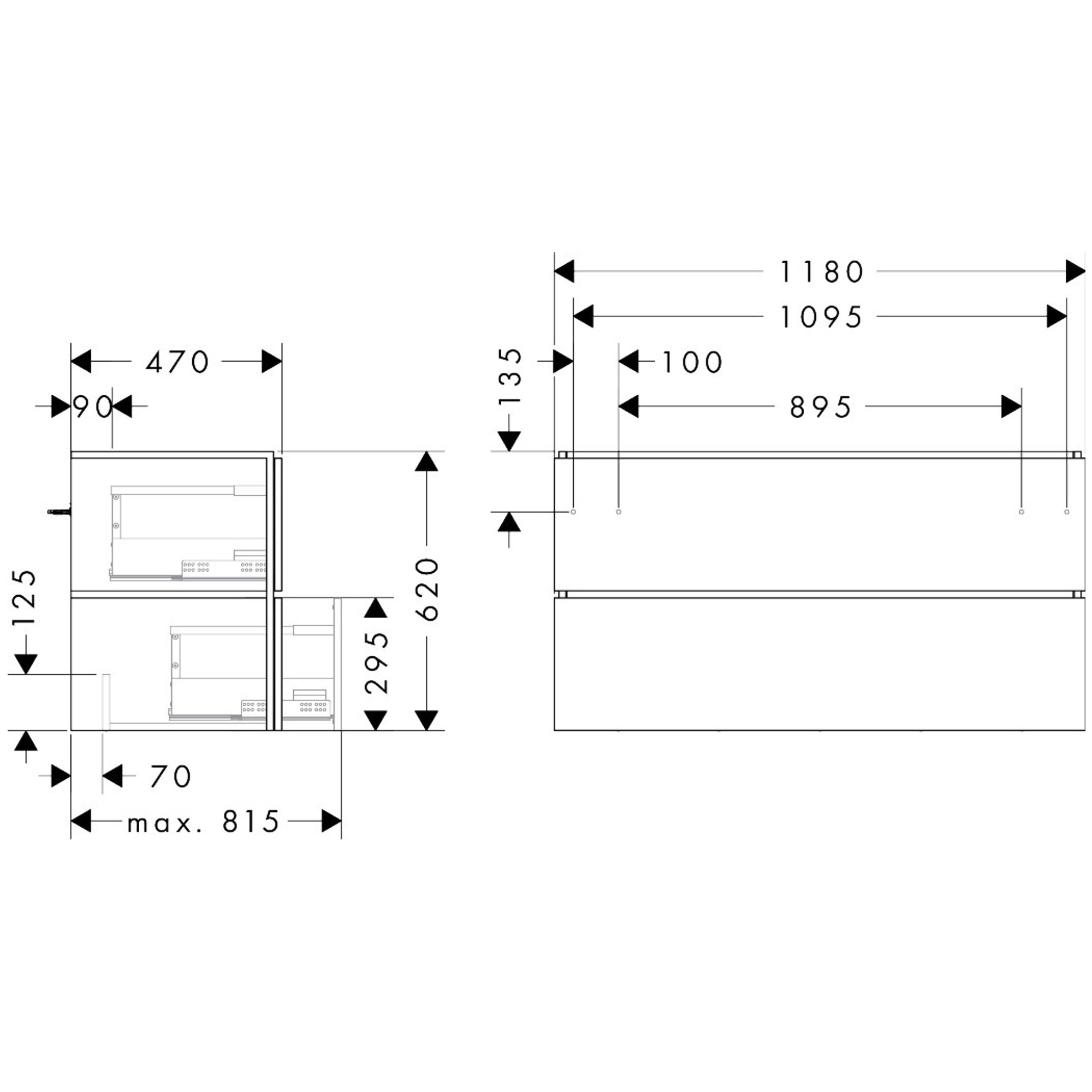 Hansgrohe Xilesa E Lavabo Dolabı 118x47 cm 2 Çekmeceli Mat Arduvaz Gri 54264760