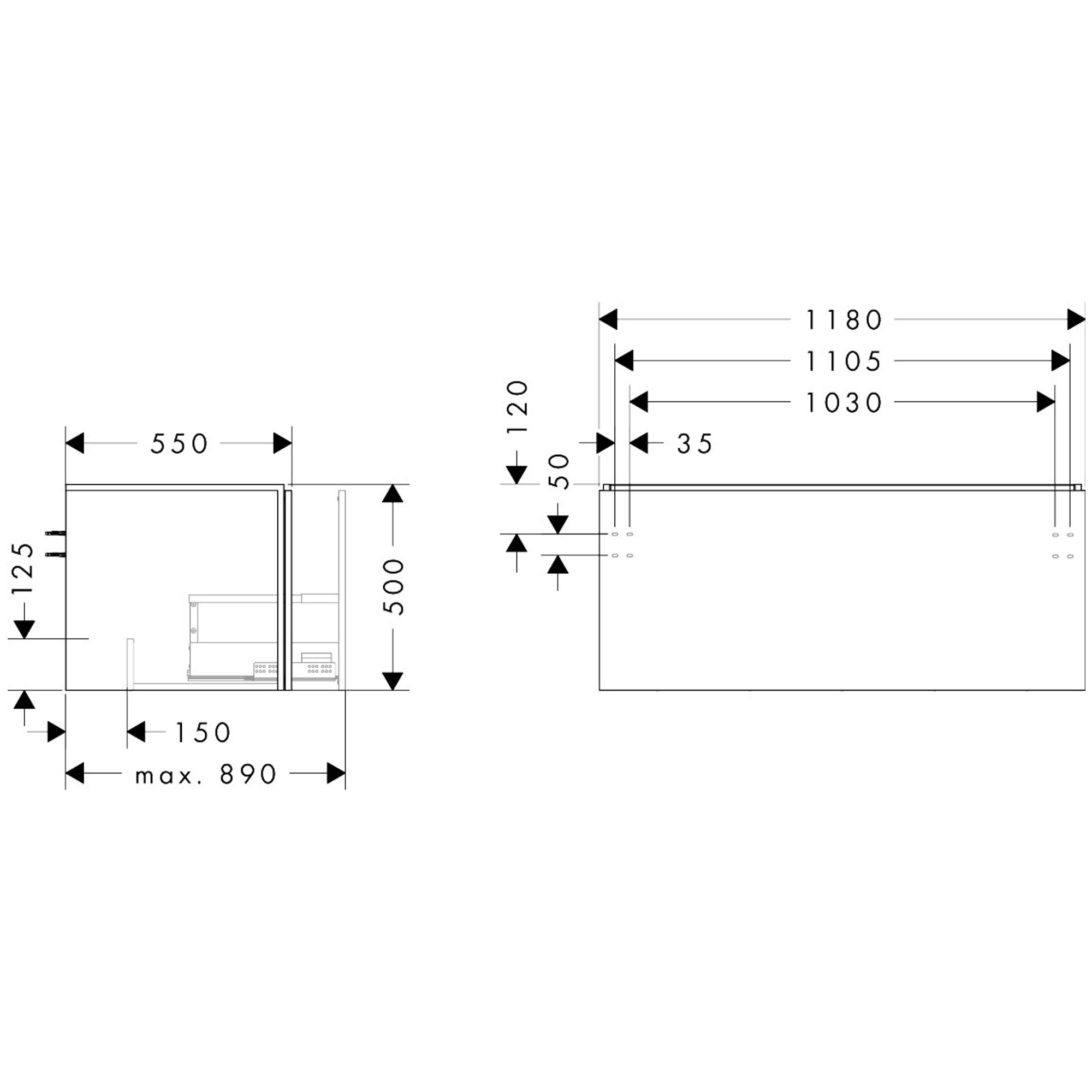 Hansgrohe Xilesa E Lavabo Dolabı 118x55 cm 1 Çekmeceli Konsol İçin Mat Beyaz 54267700