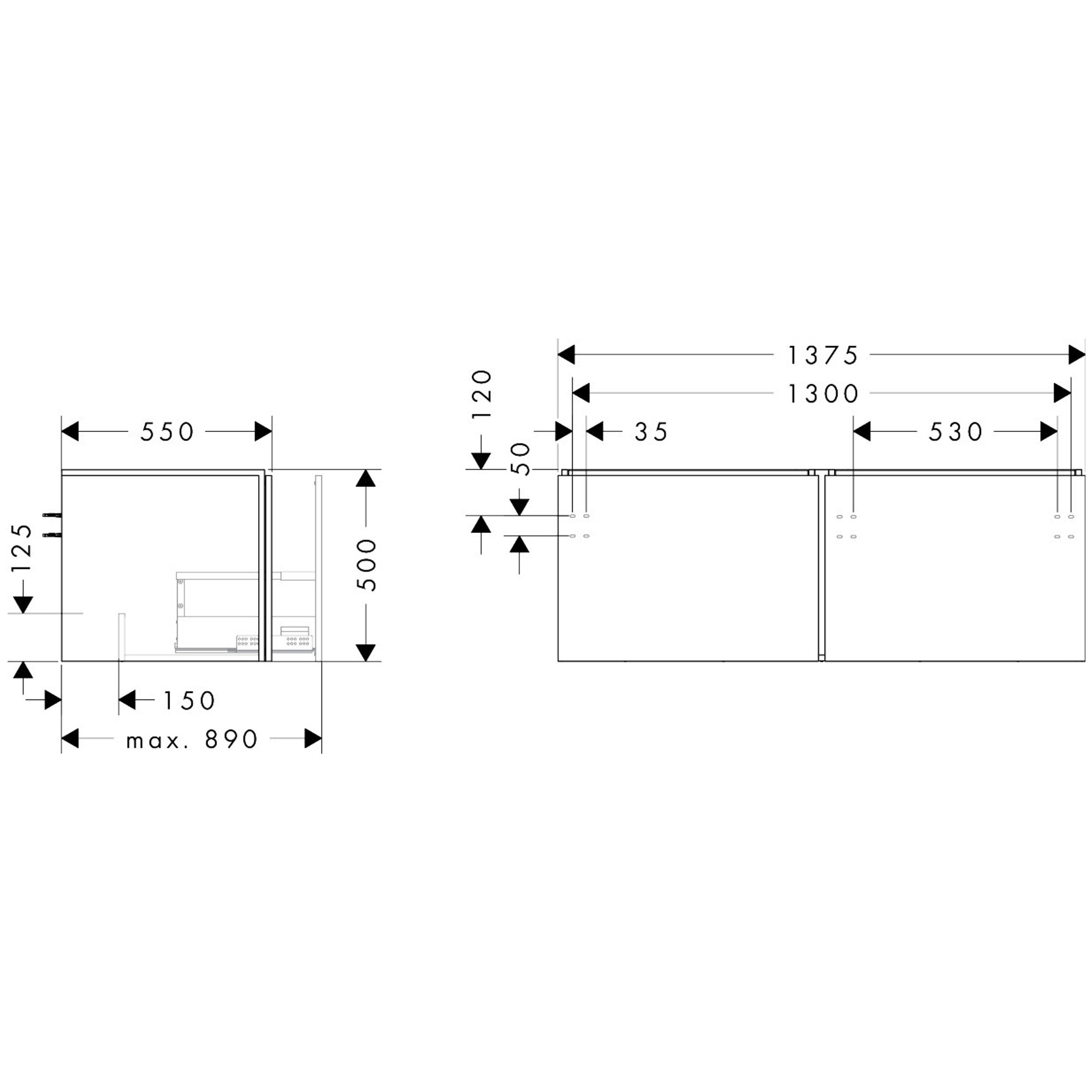 Hansgrohe Xilesa E Lavabo Dolabı 137,5x55 cm 2 Çekmeceli Konsol İçin Mat Arduvaz Gri 54268760