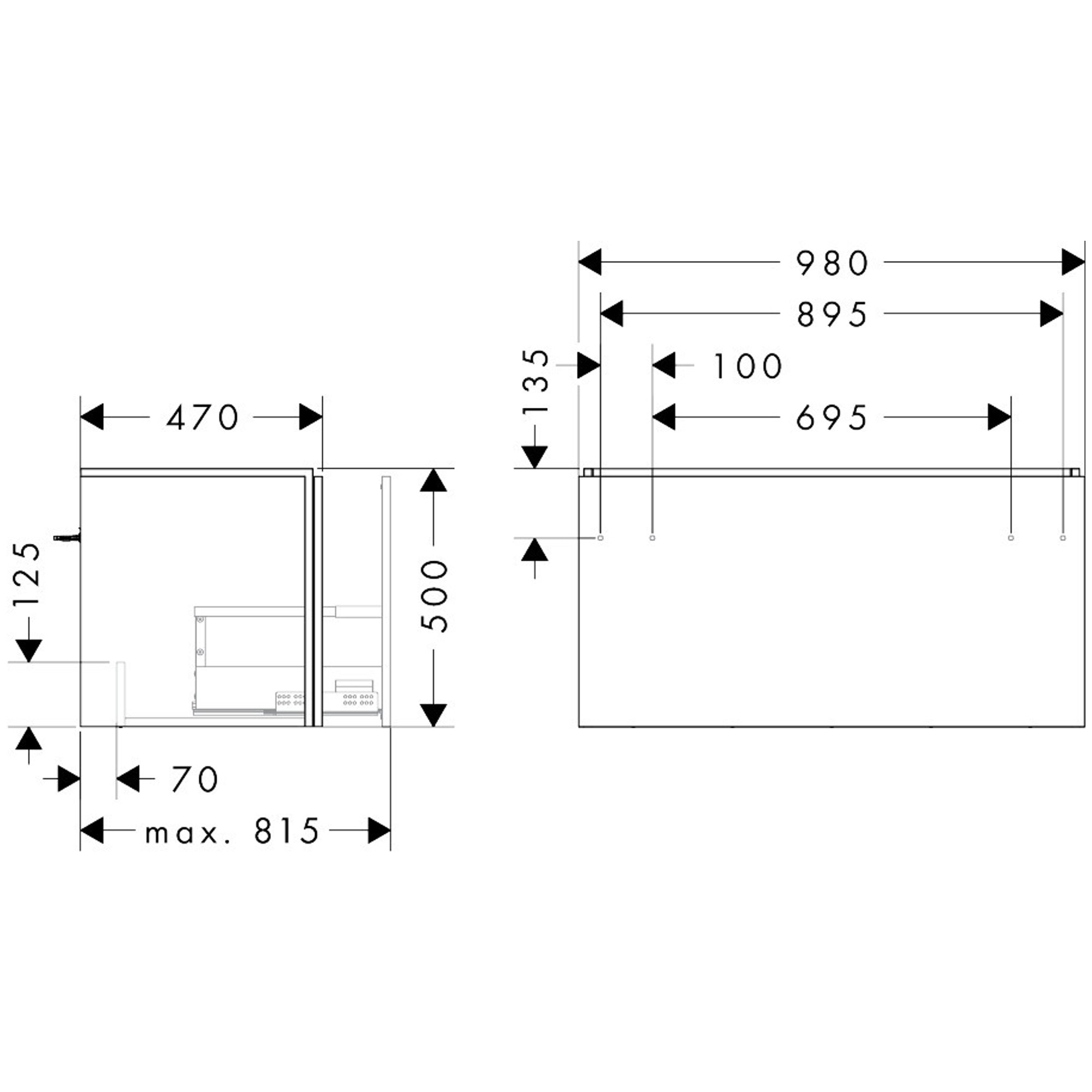 Hansgrohe Xilesa E Lavabo Dolabı 98x47 cm 1 Çekmeceli Mat Arduvaz Gri 54261760