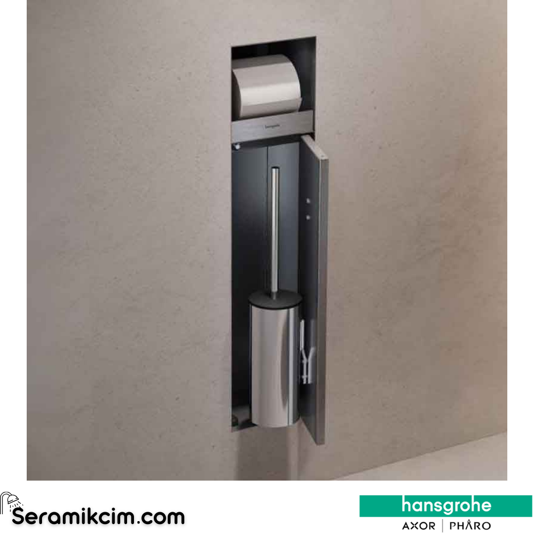 Hansgrohe XtraStoris Rock Mat Paslanmaz Çelik Ankastre Tuvalet Fırçalığı ve Kağıtlığı 56062800