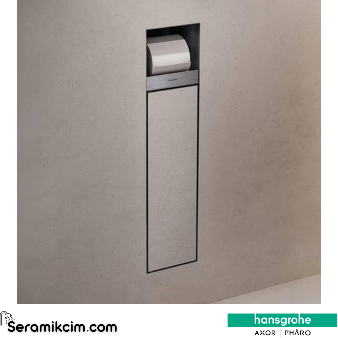 Hansgrohe XtraStoris Rock Mat Paslanmaz Çelik Ankastre Tuvalet Fırçalığı ve Kağıtlığı 56062800