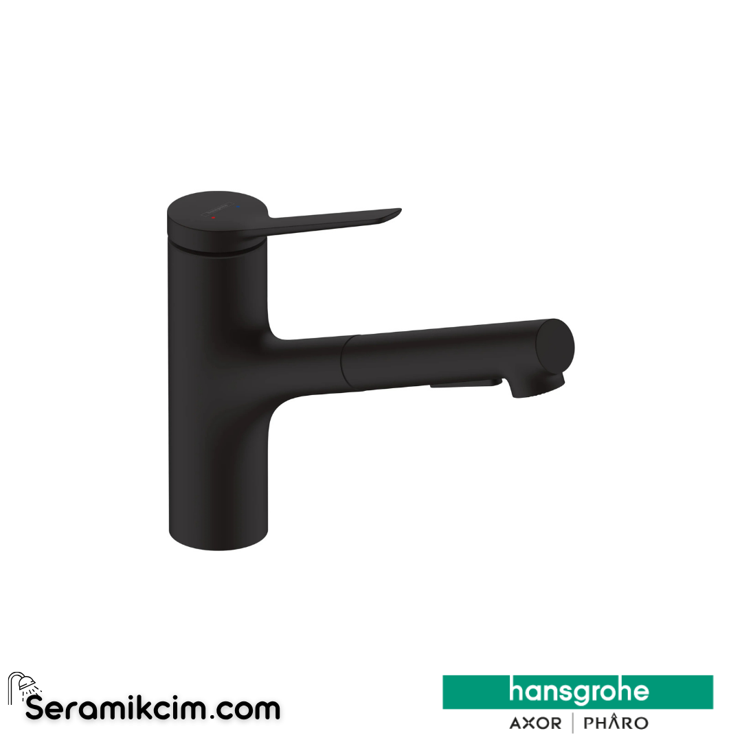 Hansgrohe Zesis M33 Tek Kollu Eviye Bataryası 150, 2Jet Spiralli Mat Siyah 74800670