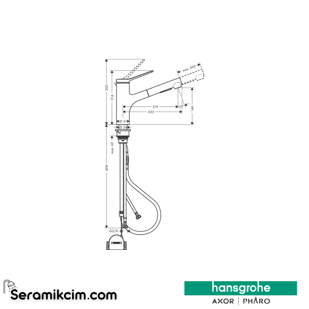 Hansgrohe Zesis M33 Tek Kollu Eviye Bataryası 150, 2Jet, Spiralli Krom 74803000