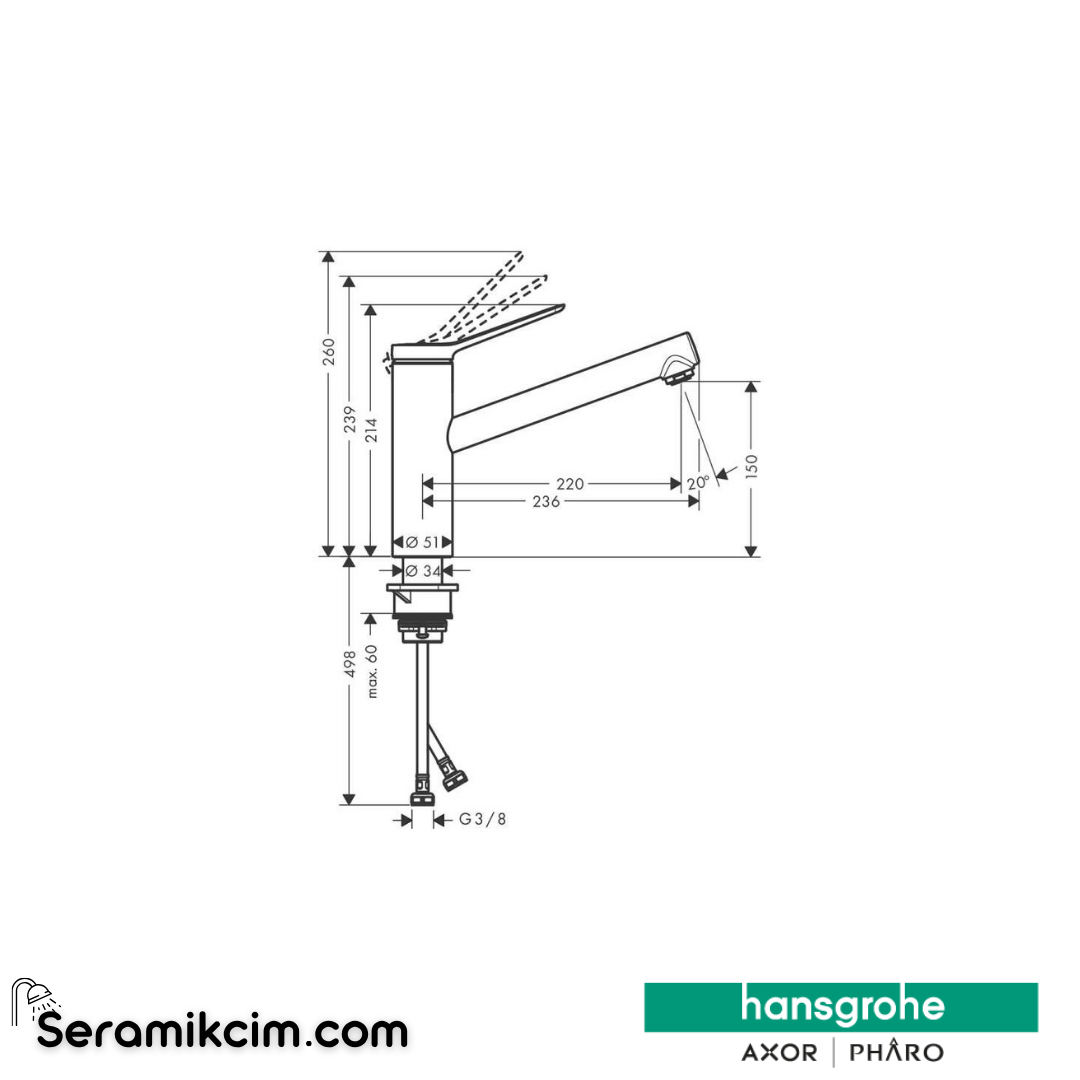 Hansgrohe Zesis M33 Tek Kollu Eviye Bataryası 150, Coolstart, Ecosmart, 1Jet Spiralli Krom 74813000