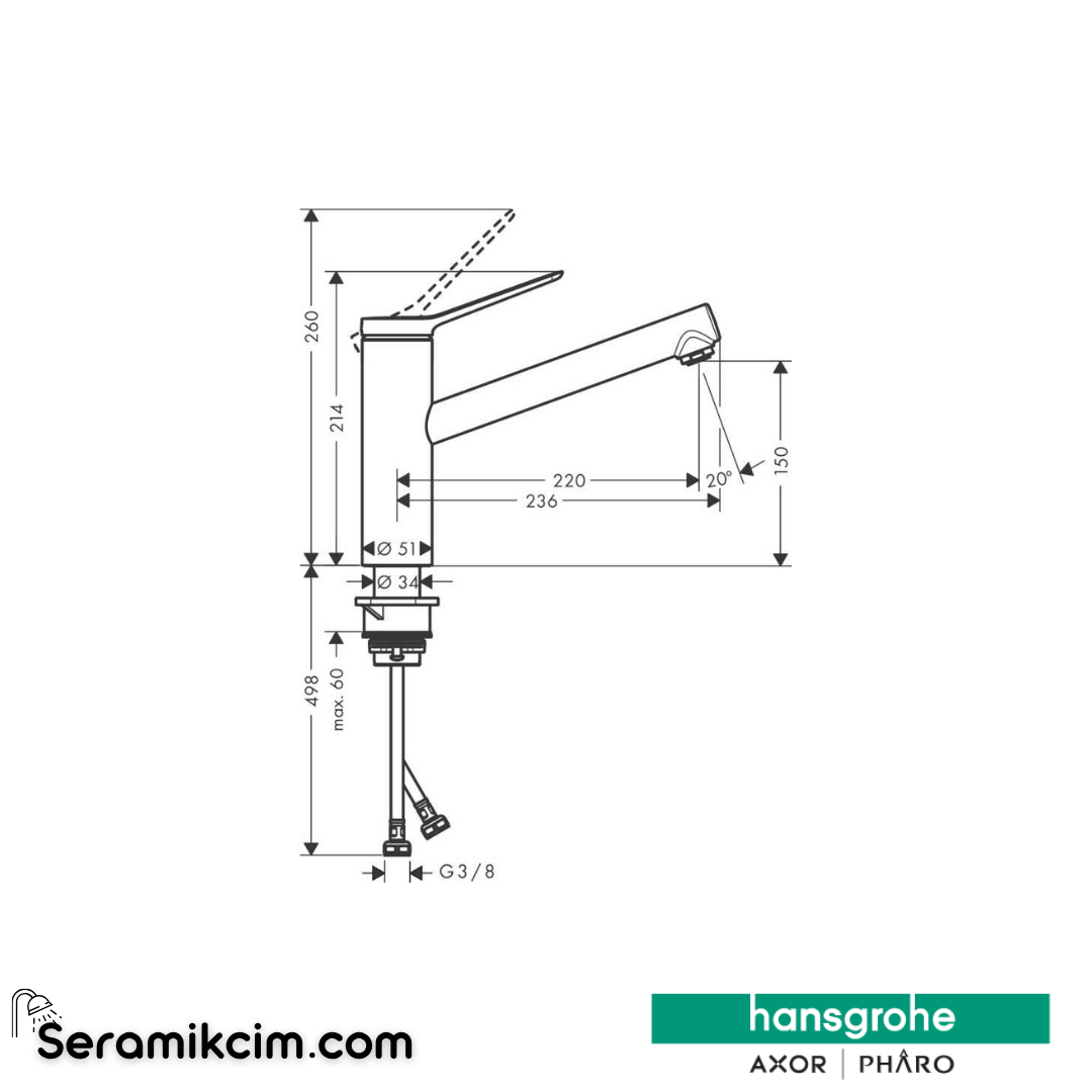 Hansgrohe Zesis M33 Tek Kollu Eviye Bataryası 150, 1Jet Mat Siyah 74802670