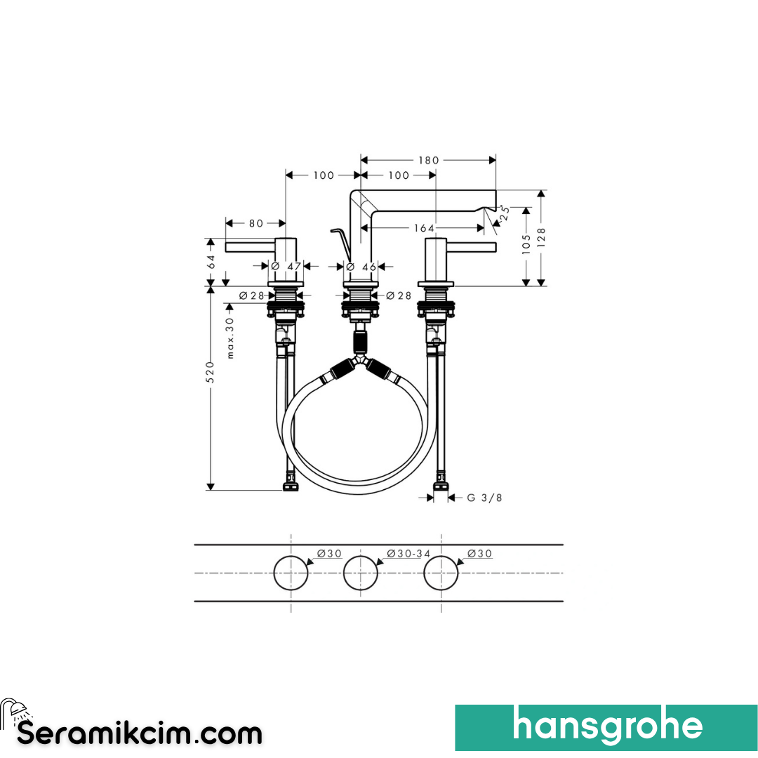 Hansgrohe Zesis S 3 Delikli Lavabo Bataryası Sifon Kumandalı Krom 74733000