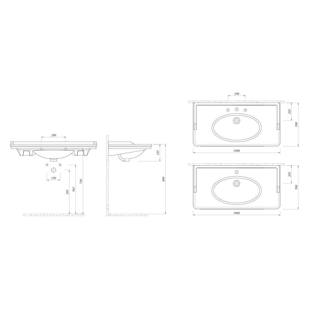 Kale Banyo Artdeco 100X50 Etajerli Lavabo - 310200200216