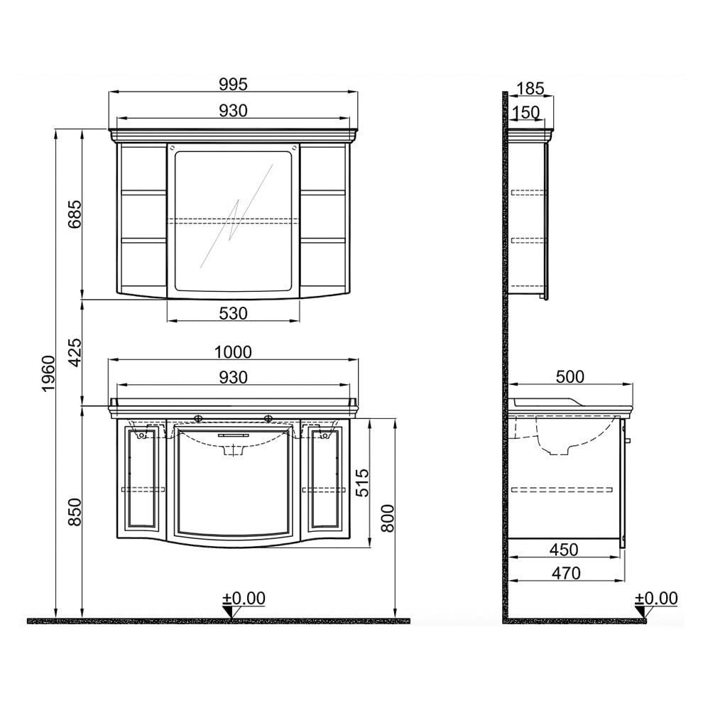Kale Banyo Arte+ 100cm Set (Lavabo+Lavabo Dolabı+Ayna) Parlak Beyaz (Altın) - 610100200864