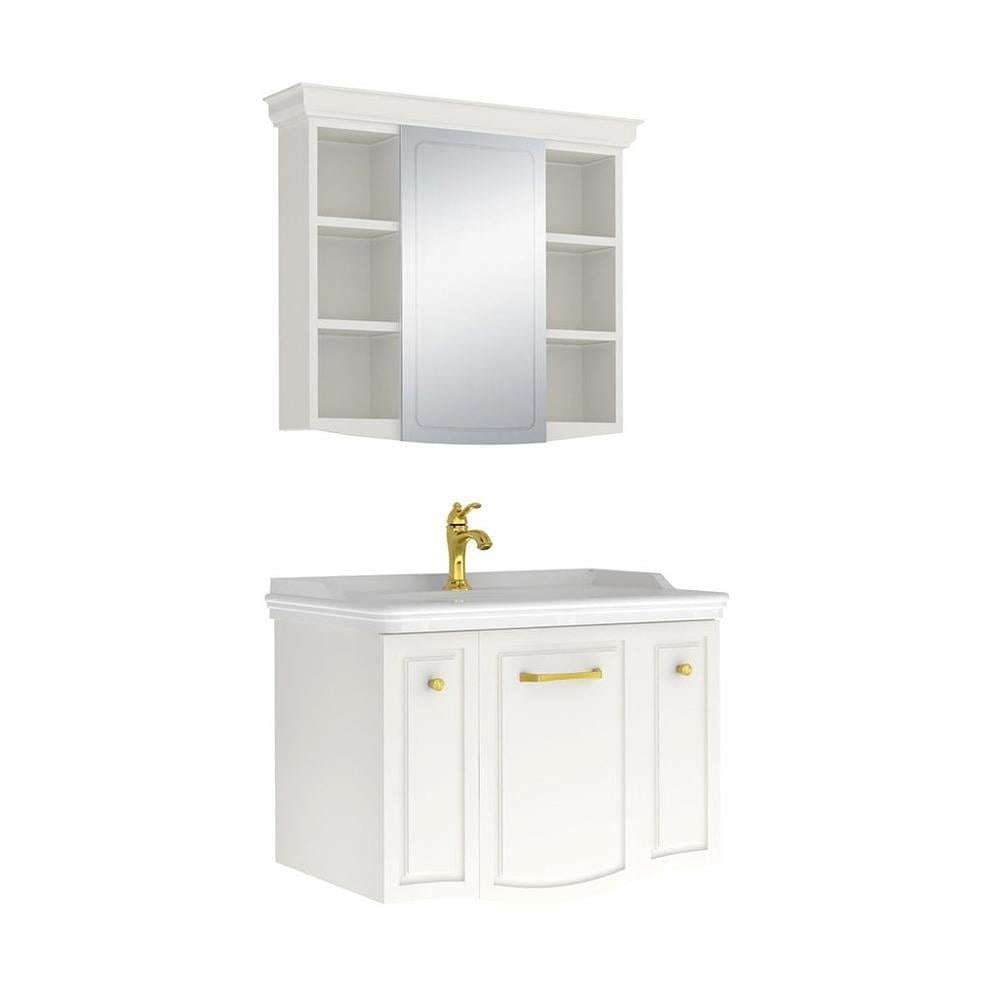 Kale Banyo Arte+ 100cm Set (Lavabo+Lavabo Dolabı+Ayna) Parlak Beyaz (Altın) - 610100200864