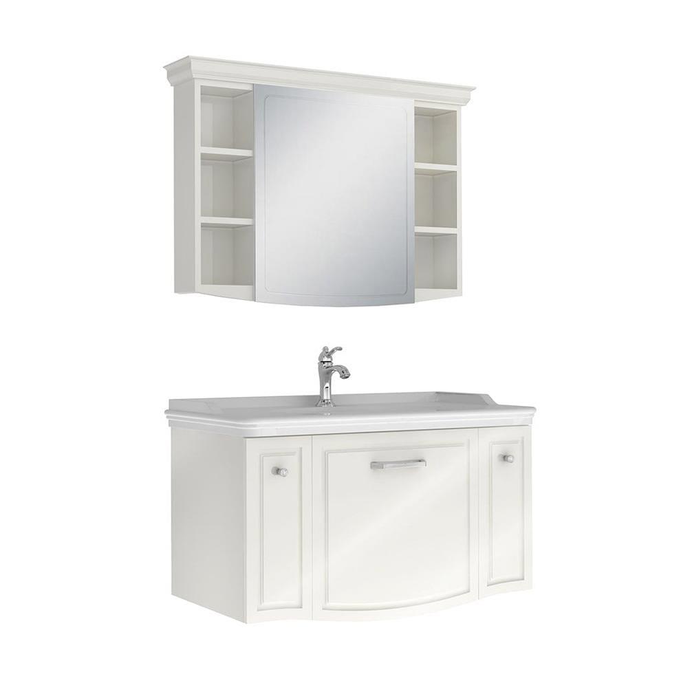 Kale Banyo Arte+ 100cm Set (Lavabo+Lavabo Dolabı+Ayna) Parlak Beyaz (Krom) - 610100200752