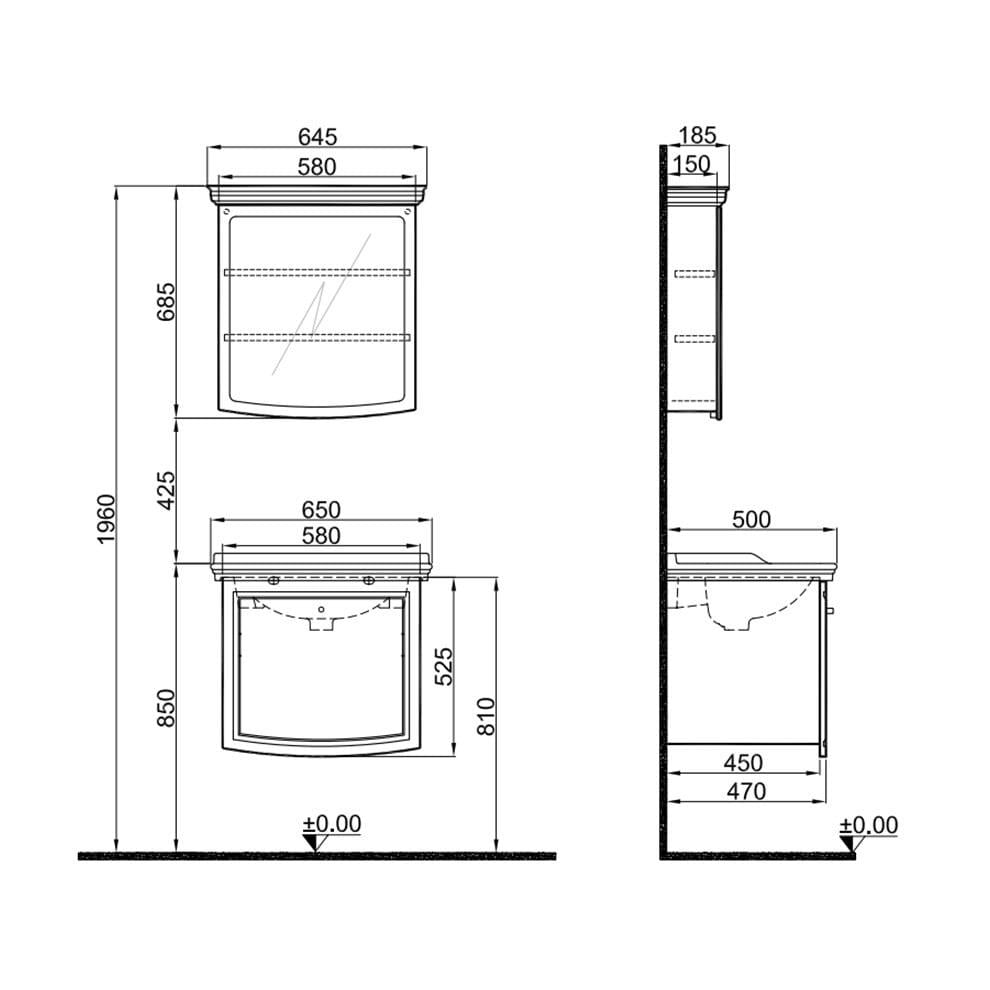 Kale Banyo Arte+ 65 Cm Set (Lavabo+Lavabo Dolabı+Ayna Dolabı) Parlak Beyaz (Altın) - 610100200862