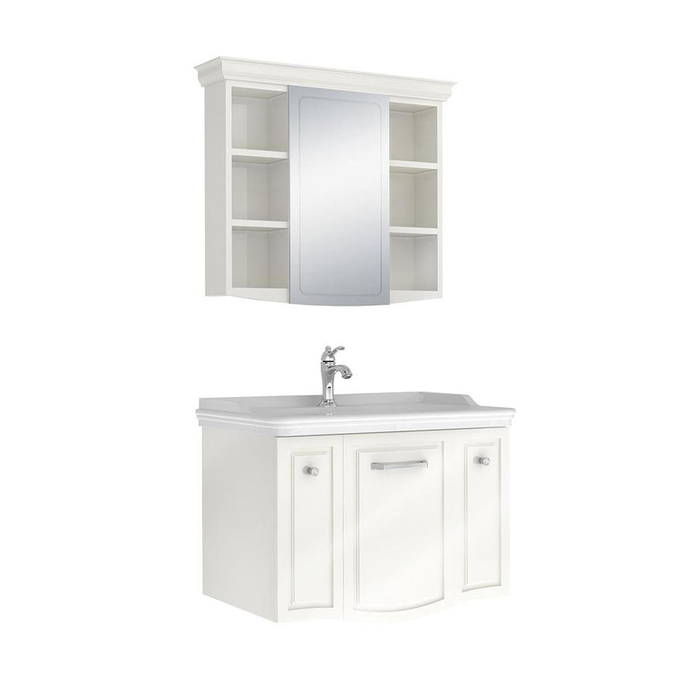 Kale Banyo Arte+ 80cm Set (Lavabo+Lavabo Dolabı+Ayna) Parlak Beyaz (Krom) - 610100200757