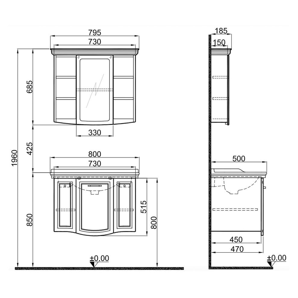 Kale Banyo Arte+ 80cm Set (Lavabo+Lavabo Dolabı+Ayna) Parlak Beyaz (Krom) - 610100200757