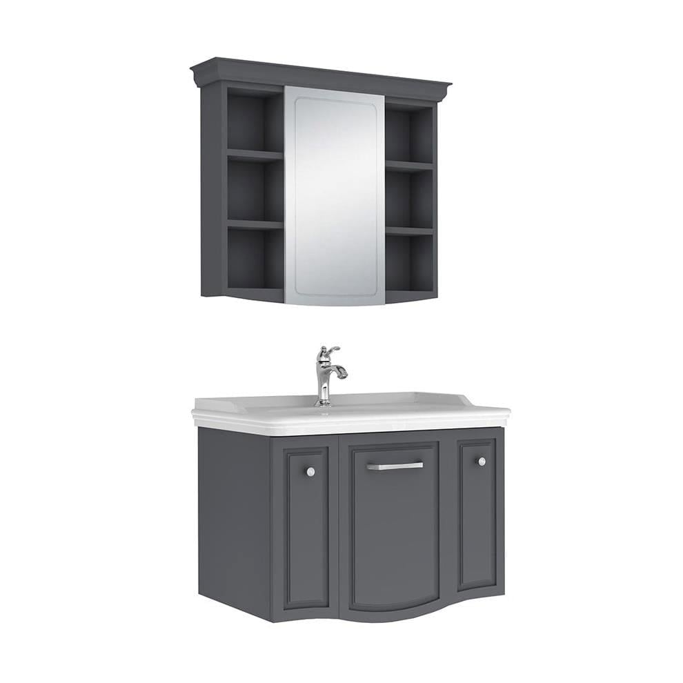 Kale Banyo Arte+ 80cm Set (Lavabo+Lavabo Dolabı+Ayna) Mat Antrasit (Krom) - 610100200760