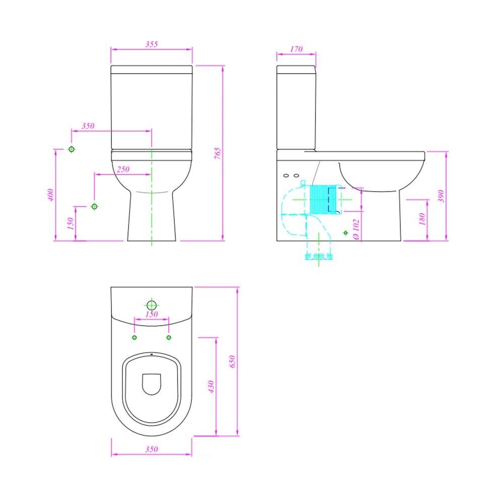 Kale Banyo Babel Duvara Sıfır Klozet Taharet Delikli+Alttan Girişli Rezervuar - 610100100536