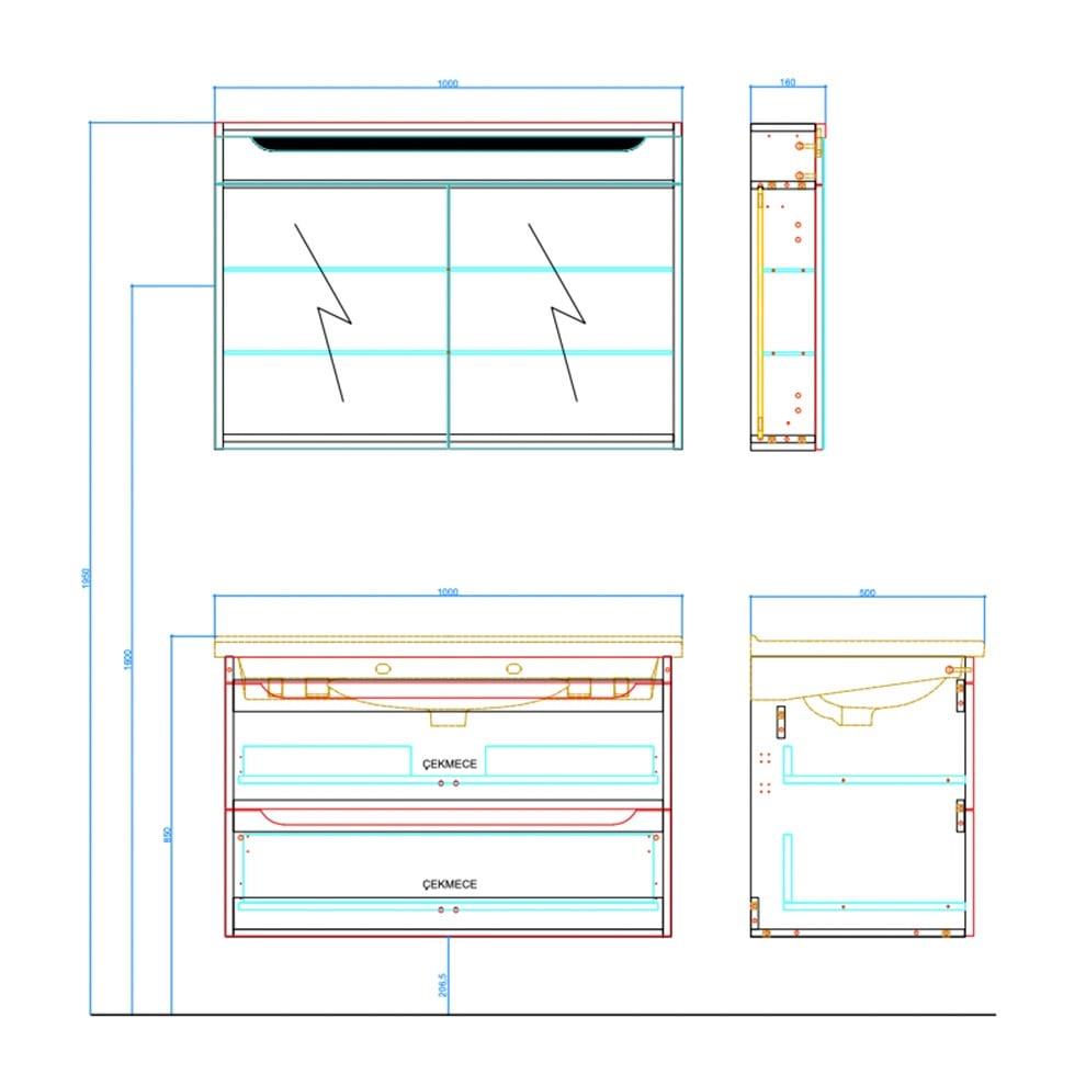 Kale Banyo Casilla 100cm Set (İdea 2.0 Lavabo+Lavabo Dolabı+Ayna Dolabı) Satin Gri - 610100201233