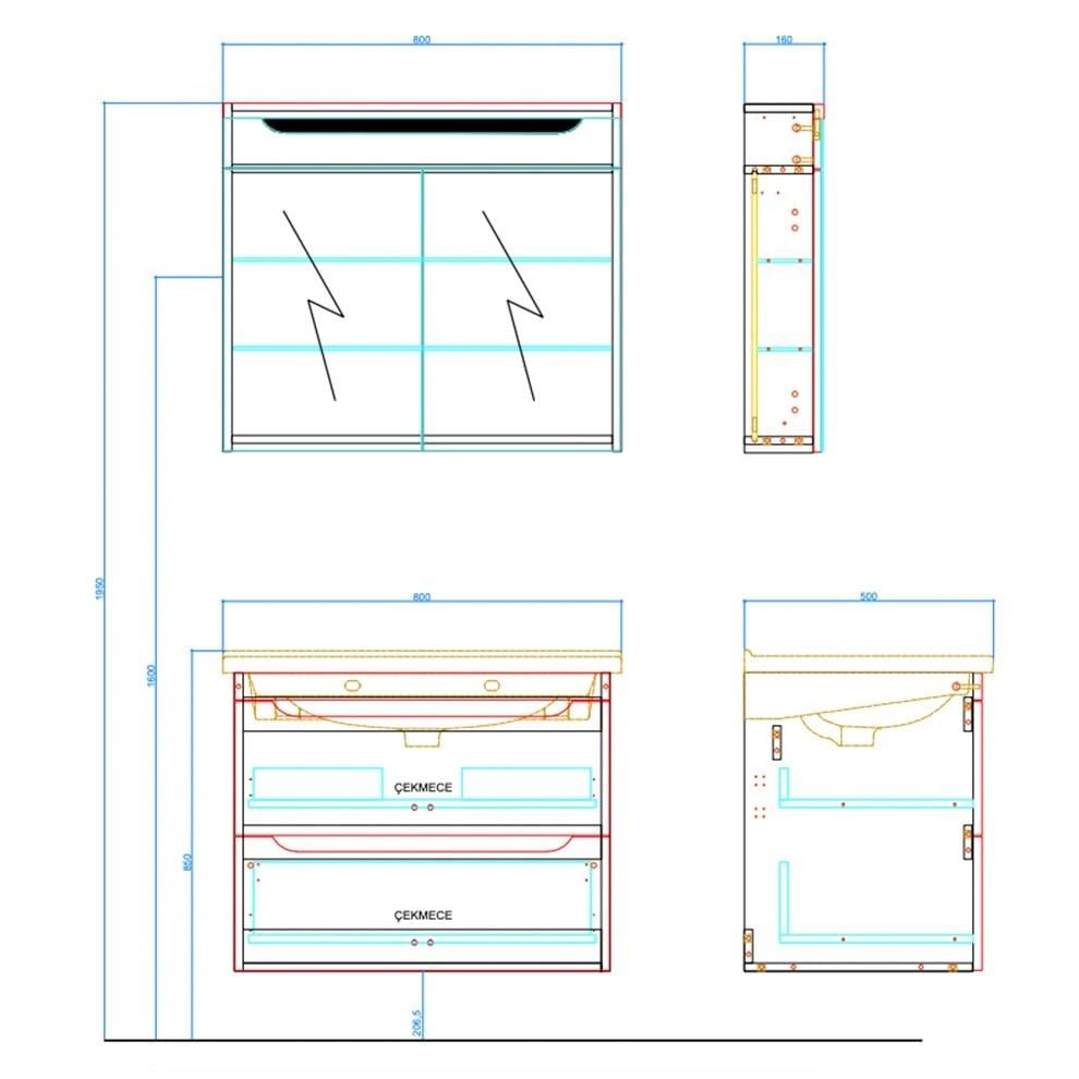Kale Banyo Casilla 65 Cm Set (İdea 2.0 Lavabo+Lavabo Dolabı+Ayna Dolabı) Vizon - 610100201230