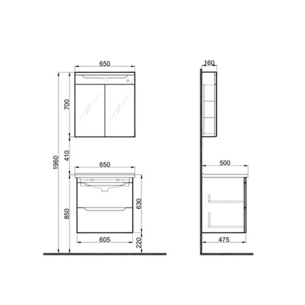 Kale Banyo Casilla 65 Cm Set (İdea 2.0 Lavabo+Lavabo Dolabı+Ayna Dolabı) Satin Gri - 610100201229