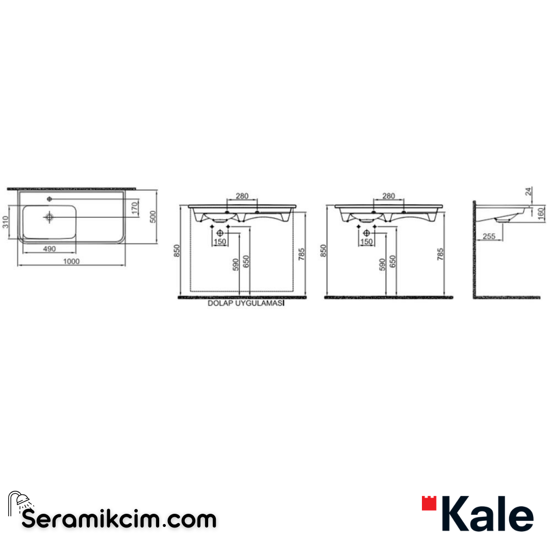 Kale Banyo Fold Pro 100X50 Sağ Etajerli Lavabo - 310200200656
