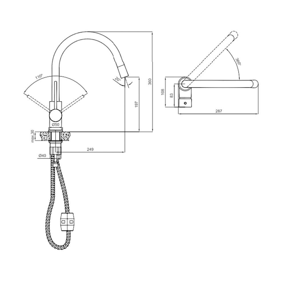 Kale Banyo Gastro U Pull Down Mutfak Bataryası - 1F (Mat Siyah) - 410200504961