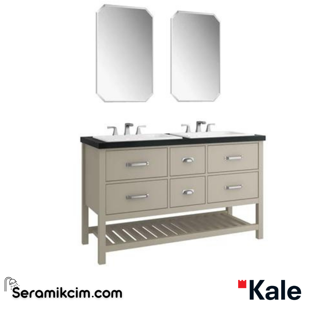 Kale Banyo Grandhome 140Cm Ayna Dahil Set Mat Adaçayı Yeşili/Ocean Black Tezgah - Mat Krom Kulp - 610100201468