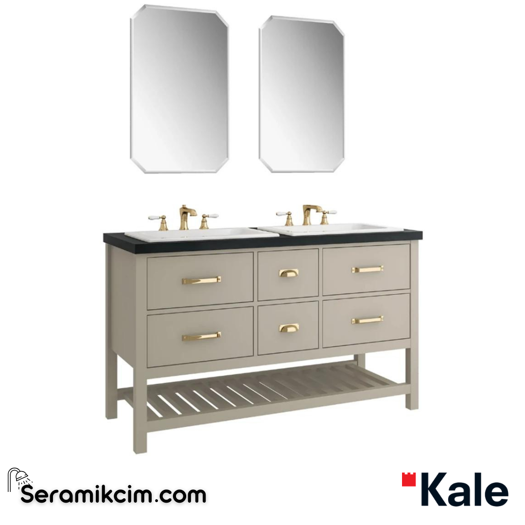Kale Banyo Grandhome 140Cm Ayna Dahil Set Mat Adaçayı Yeşili/Ocean Black Tezgah - Mat Altın Kulp - 610100201471