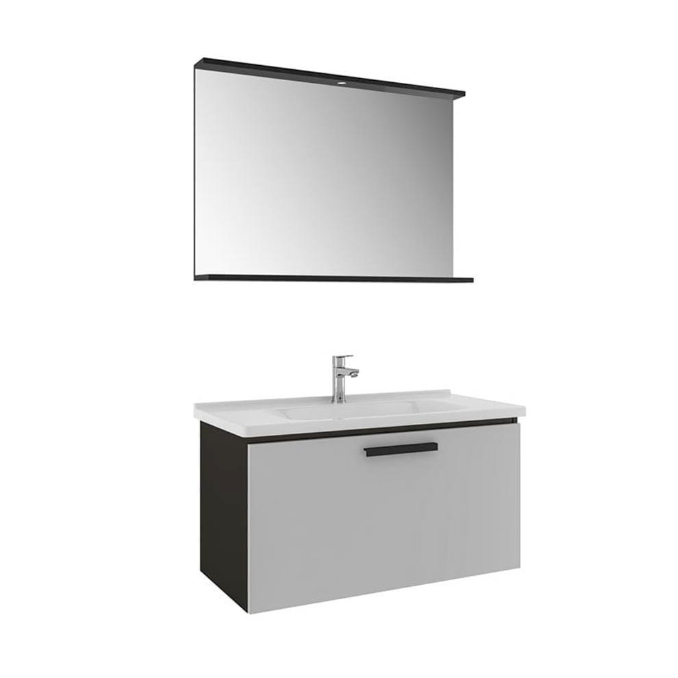 Kale Banyo Gris 100cm Set Siyah/Gri (Lavabo+Lavabo Dolabı+Aydınlatmalı Ayna Etajer) - 610100200894