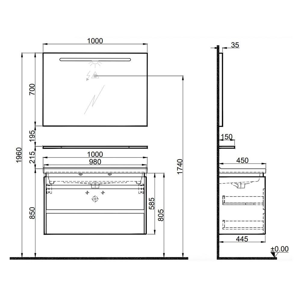 Kale Banyo İdea 2.0 (Durabad) 100Cm Set Pasifik A (Lavabo+Çift Çekmeceli Lavabo Dolabı+Aydınlatmalı Ayna+Etajer) - 610100200532