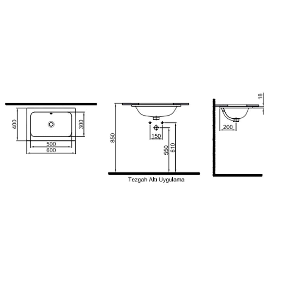 Kale Banyo İdea 2.0 60X40 Cm Tezgah Altı Lavabo - 310200200450