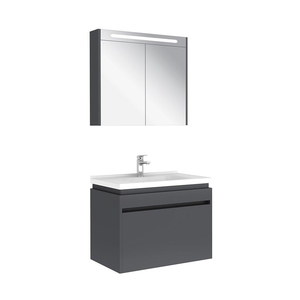 Kale Banyo İdea 2.0 (Durabad) 80Cm Set Parlak Antrasit (Lavabo+Tek Çekmeceli Lavabo Dolabı+Aydınlatmalı Ayna Dolabı) - 610100200491