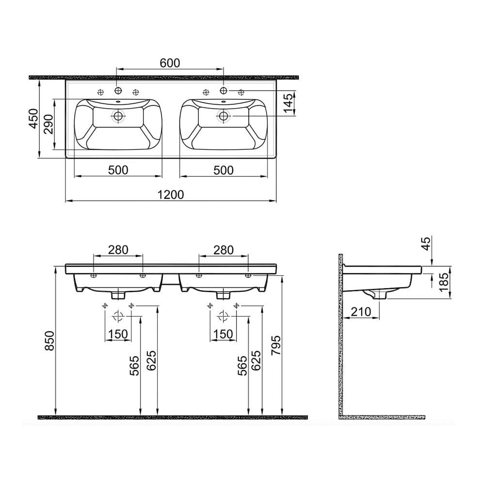 Kale Banyo İdea 2.0 120X45 Çift Hazneli Etajerli Lavabo - 310200200449