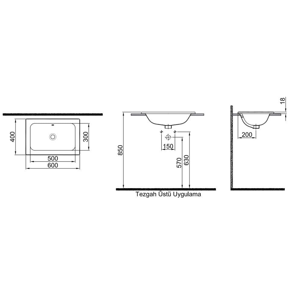 Kale Banyo İdea 2.0 60X40 Cm Tezgah Üstü Lavabo - 310200200451