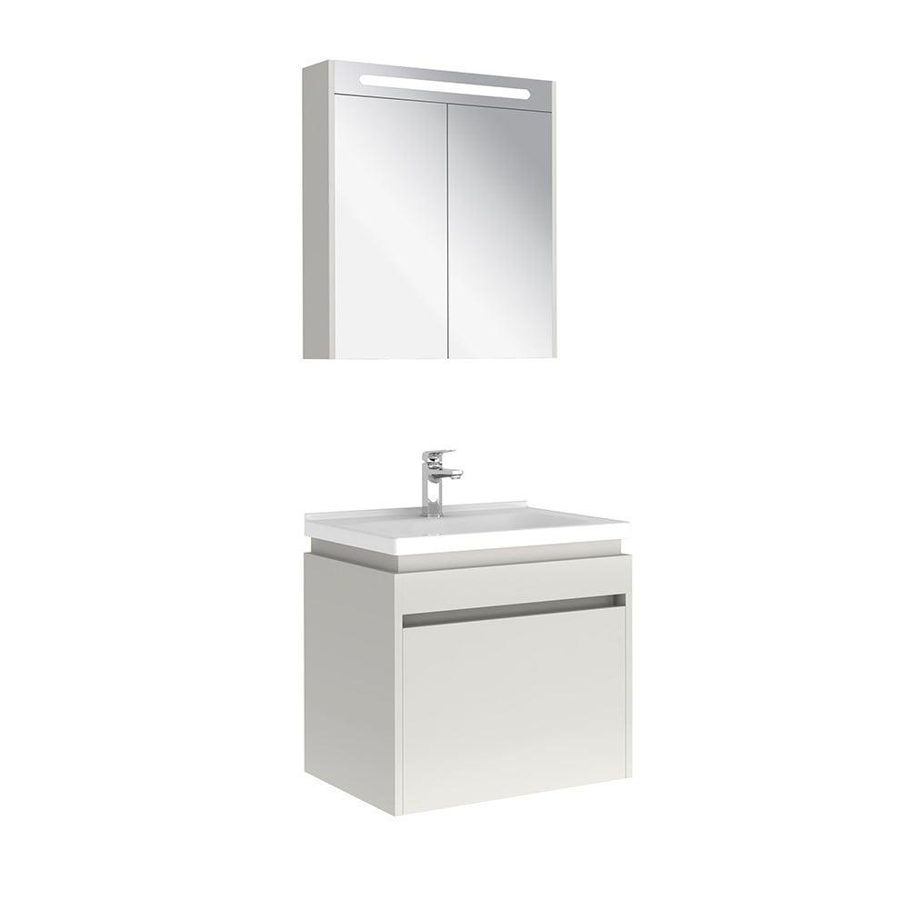 Kale Banyo İdea 2.0 (Durabad) 65Cm Set Parlak Beyaz (Lavabo+Tek Çekmeceli Lavabo Dolabı+Aydınlatmalı Ayna Dolabı) - 610100200486