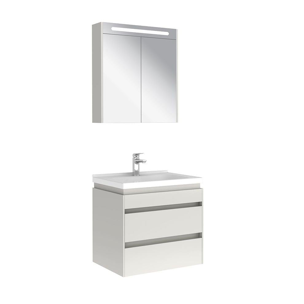 Kale Banyo İdea 2.0 (Durabad) 65Cm Set Parlak Beyaz (Lavabo+Çift Çekmeceli Lavabo Dolabı+Aydınlatmalı Ayna Dolabı) - 610100200510