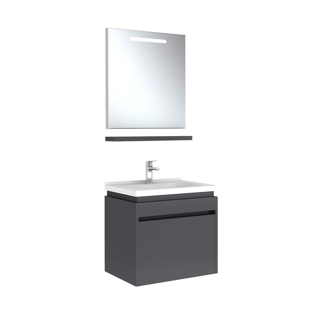 Kale Banyo İdea 2.0 (Durabad) 65Cm Set Parlak Antrasit (Lavabo+Tek Çekmeceli Lavabo Dolabı+Aydınlatmalı Ayna+Etajer) - 610100200499