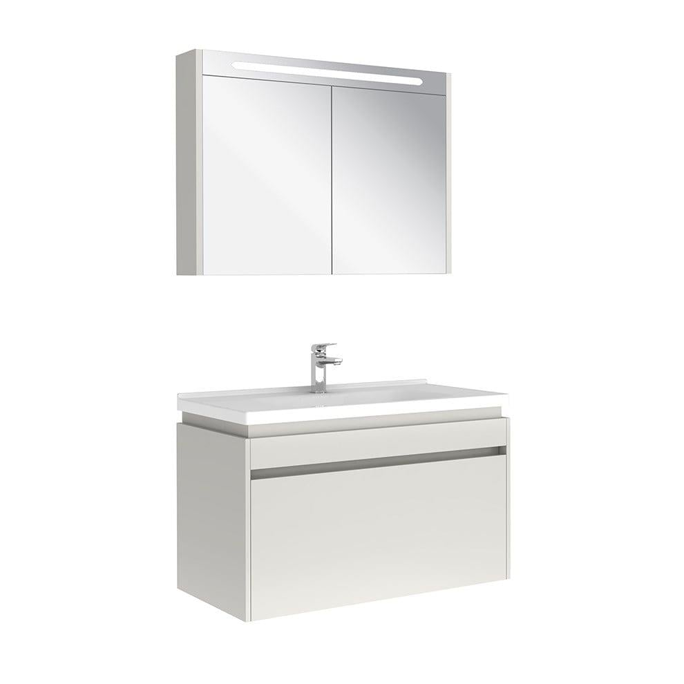 Kale Banyo İdea 2.0 (Durabad) 100Cm Set Parlak Beyaz (Tek Çekmeceli Lavabo Dolabı+Aydınlatmalı Ayna Dolabı) - 610100200494