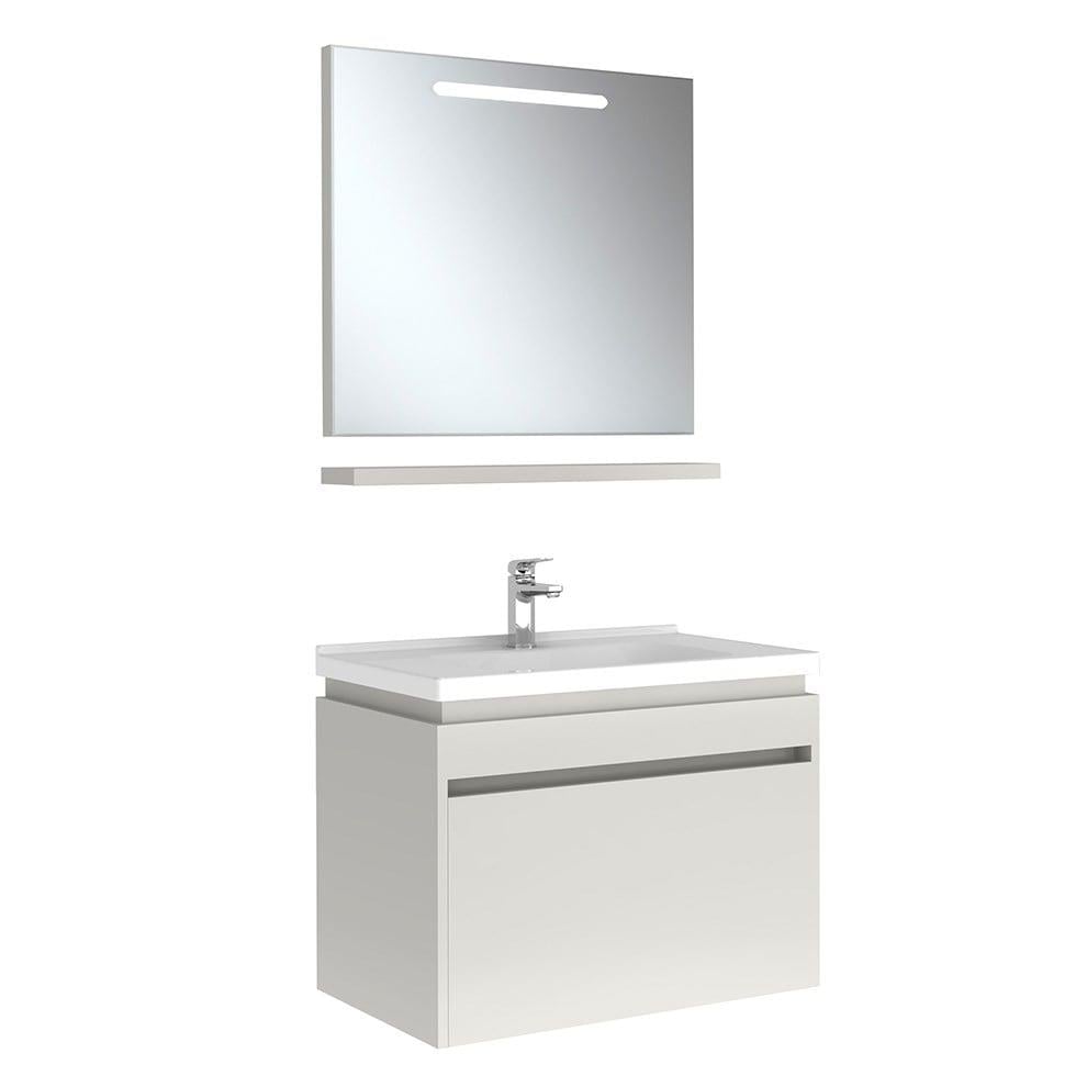 Kale Banyo İdea 2.0 (Durabad) 80Cm Set Parlak Beyaz (Lavabo+Tek Çekmeceli Lavabo Dolabı+Aydınlatmalı Ayna+Etajer) - 610100200502