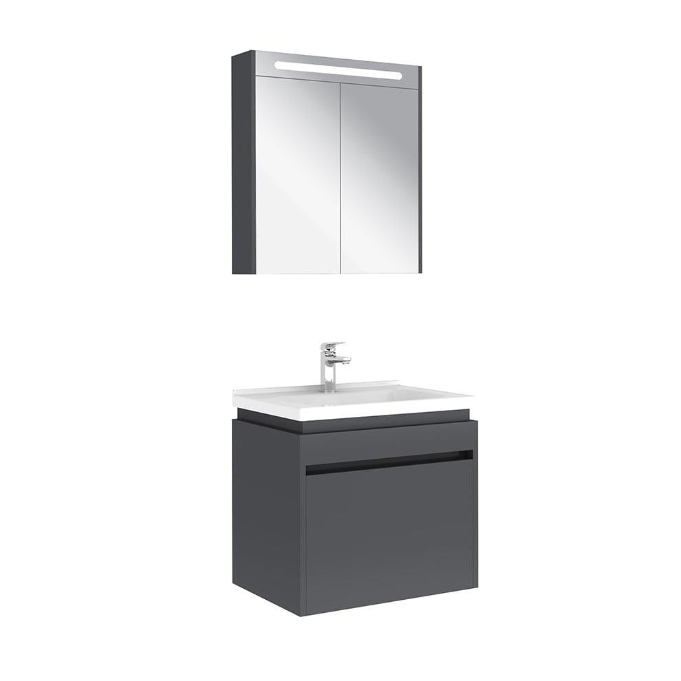 Kale Banyo İdea 2.0 (Durabad) 65Cm Set Parlak Antrasit (Lavabo+Tek Çekmeceli Lavabo Dolabı+Aydınlatmalı Ayna Dolabı) - 610100200487