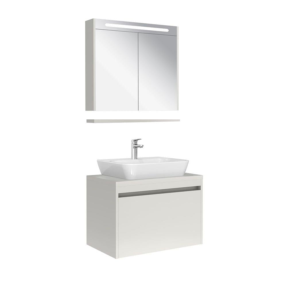 Kale Banyo İdea 2.0 (Durabad) 80Cm Set Parlak Beyaz (Çanak Lavabo+Tek Çekmeceli Lavabo Dolabı+Aydınlatmalı Ayna Dolabı) - 610100200592