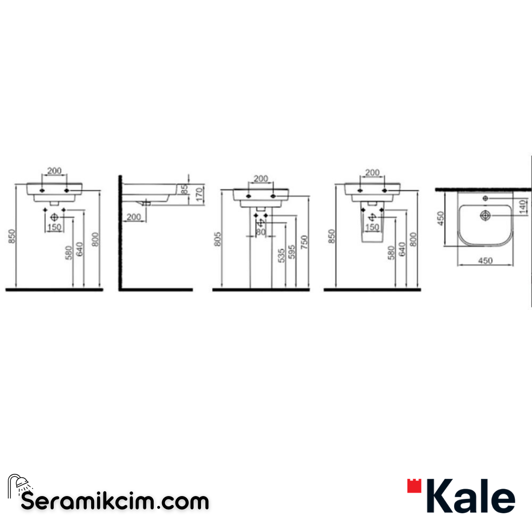 Kale Banyo Loft 45X45 Dikdörtgen Lavabo - 310200200447