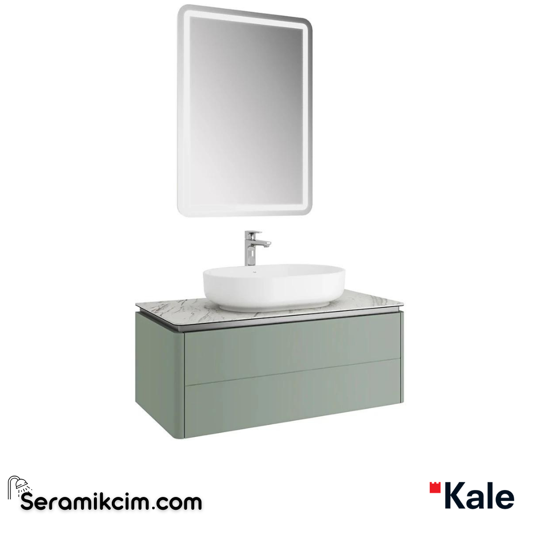 Kale Banyo Lotus 100Cm Oval Çanak Lavabo+Ayna Set Mat Ada Çayı Yeşili/Pallısandro - 610100201488