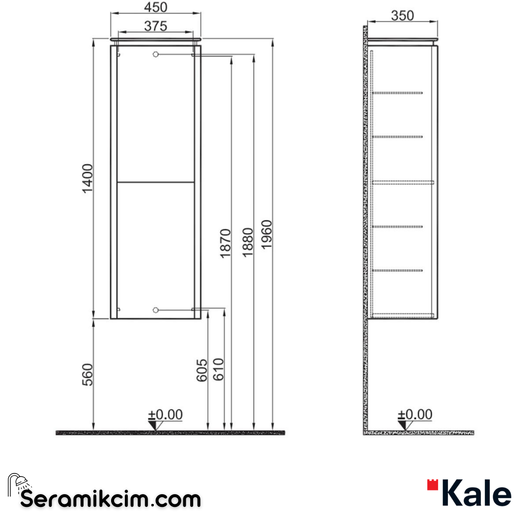 Kale Banyo Lotus 45Cm Boy Dolap Mat Beyaz/Pallısandro - 310300102002