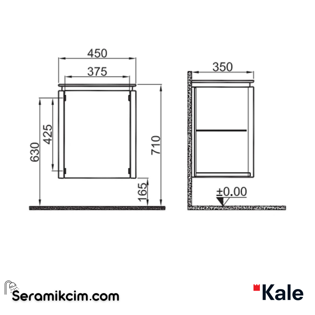 Kale Banyo Lotus 45Cm Yan Dolap Mat Siyah/Antrasit - 310300101981