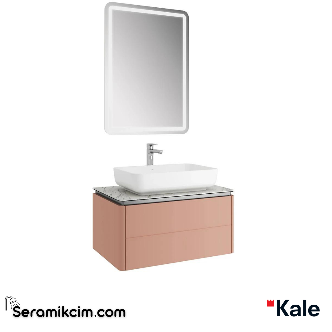 Kale Banyo Lotus 80Cm Dikdörtgen Çanak Lavabo+Ayna Set Mat Şeftali/Pallısandro - 610100201493