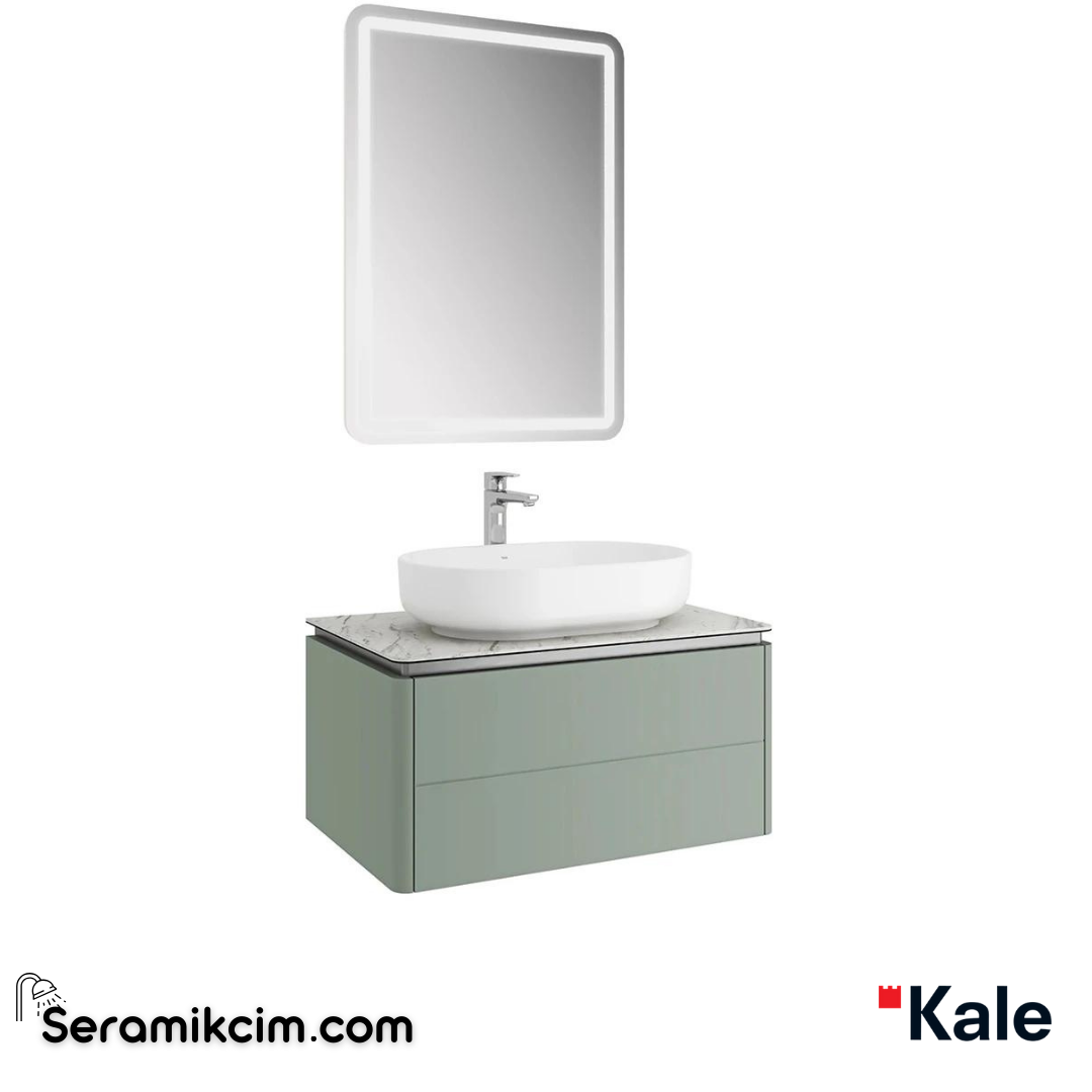 Kale Banyo Lotus 80Cm Oval Çanak Lavabo+Ayna Set Mat Ada Çayı Yeşili/Pallısandro - 610100201486