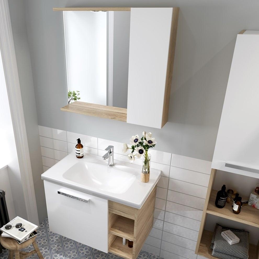 Kale Banyo Mare 100 Cm Set Beyaz/Meşe (Lavabo+Lavabo Dolabı+Yarım Dolaplı Ayna) - 610100201194