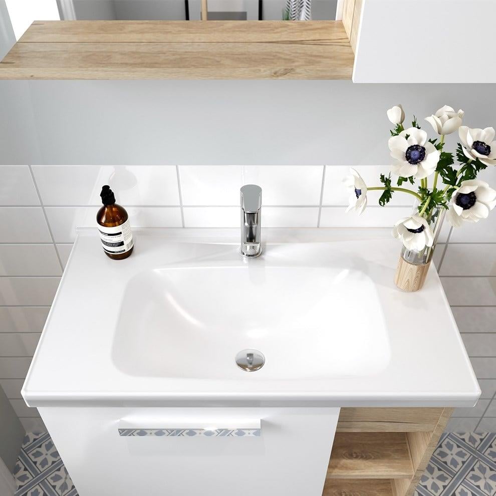 Kale Banyo Mare 100 Cm Set Beyaz/Meşe (Lavabo+Lavabo Dolabı+Yarım Dolaplı Ayna) - 610100201194