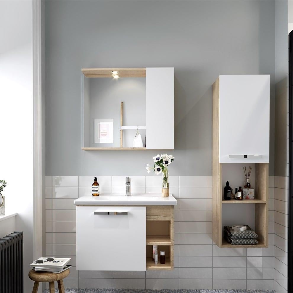 Kale Banyo Mare 100 Cm Set Beyaz/Meşe (Lavabo+Lavabo Dolabı+Yarım Dolaplı Ayna) - 610100201194