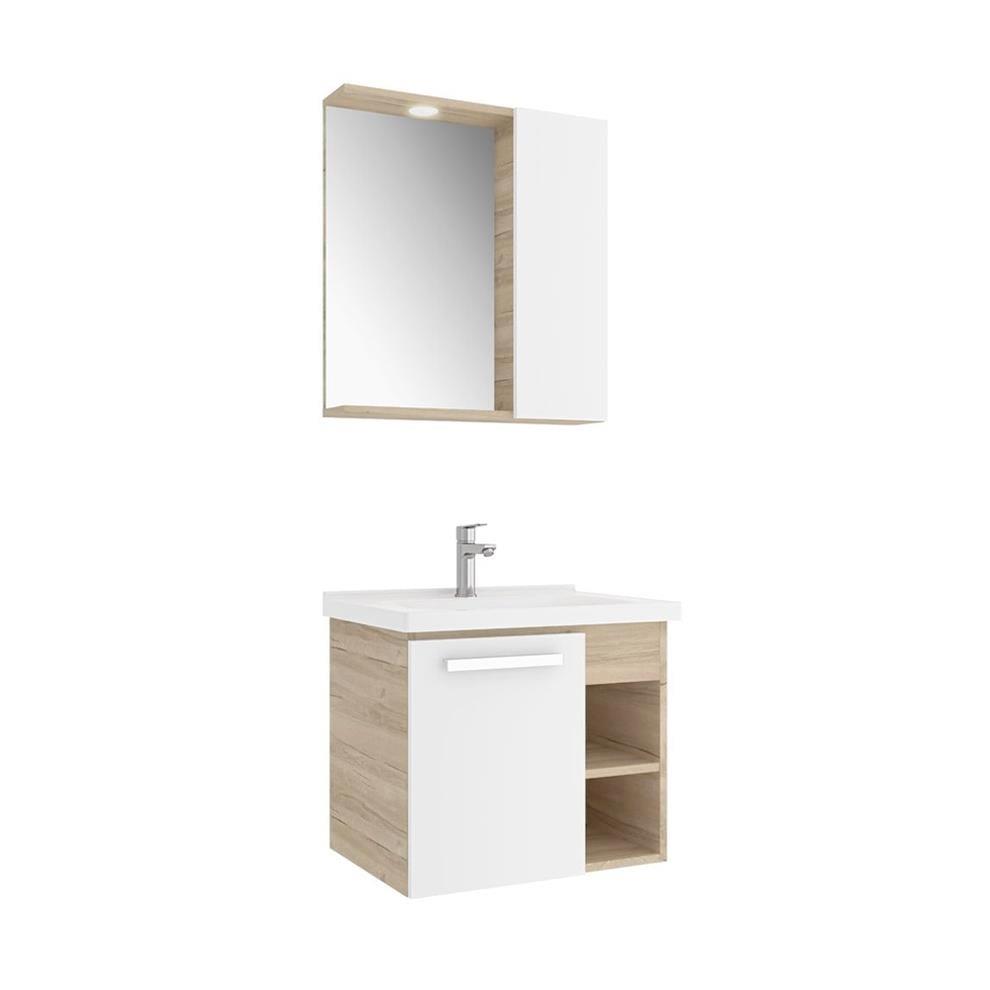 Kale Banyo Mare 65 Cm Set Beyaz/Meşe (Lavabo+Lavabo Dolabı+Yarım Dolaplı Ayna) - 610100201190